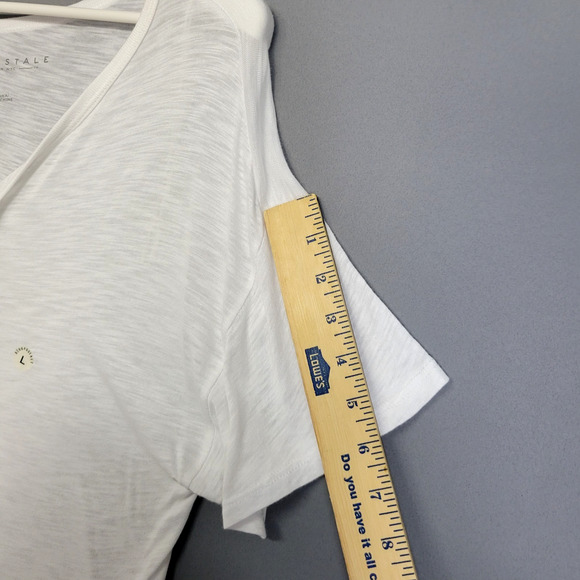 Aeropostale Crop Tee T-shirt Womens L White Semi Sheer V- Neck Short Sleeves New - Picture 10 of 13